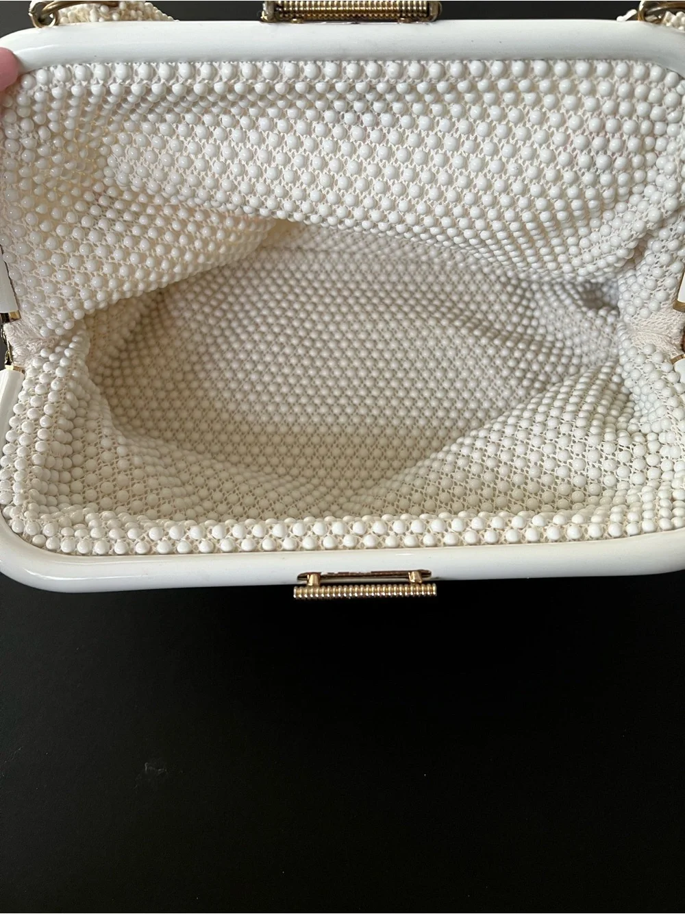 Vintage Lumured Candy Dot Beaded White Bag White with Pink Petite Roses